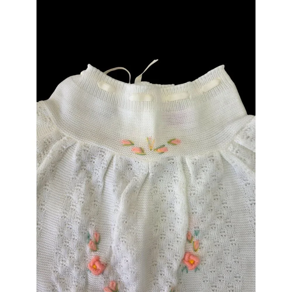 Love Spun by Celebrity 60/70s Baby Dress Newborn L Embroidery White Knit Acrylic